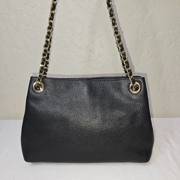 Michael Kors Jet Set Gold Chain Black Pebble Grain Leather Medium Shoulder Bag - Picture 4 of 13